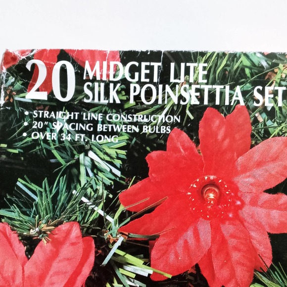 Vintage Noma Midget Lite Silk Poinsettia Set 20 Lights 34ft (hsu) - Picture 5 of 10